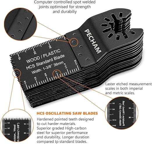 PECHAM 24PCS Universal Wood Metal Oscillating Multitool Quick Release Saw Blades Fit Porter Cable Black & Decker Rockwell Ridgid Ryobi Milwaukee Chicago Craftsman