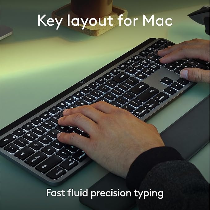 Logitech MX Keys S for Mac, Wireless Keyboard, Fluid, Precise Laptop-Like Typing, Programmable Keys, Backlit, Bluetooth USB C Rechargeable for MacBook Pro, MacBook Air, iMac, iPad - Space Grey