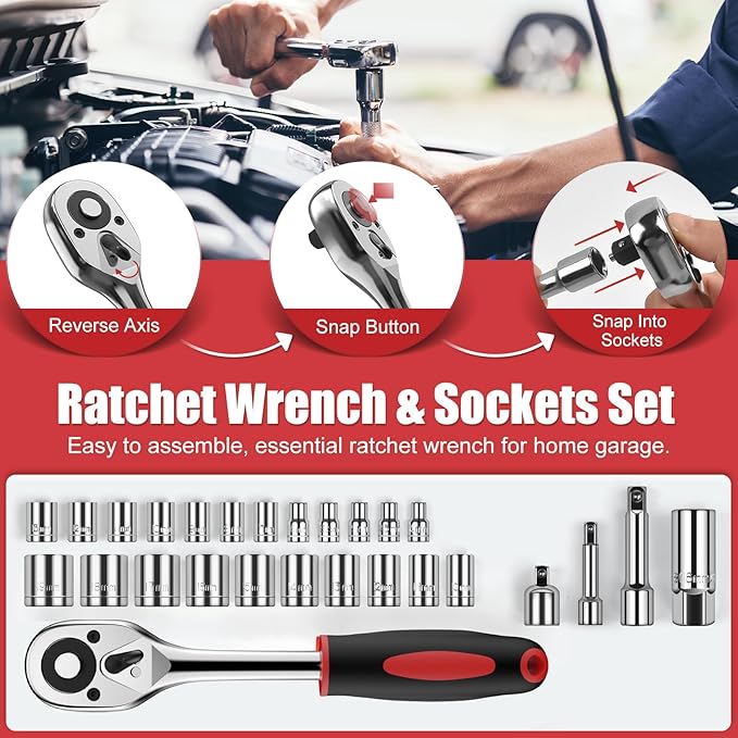 Sundpey Home Tool Kit 257-PCs - Household Basic Repair Tool Set for Men Women - General Hand Mechanic's Tool Set & Screwdriver Set & Wrench Set & Socket & Portable Tool Box Storage Case for Apartment