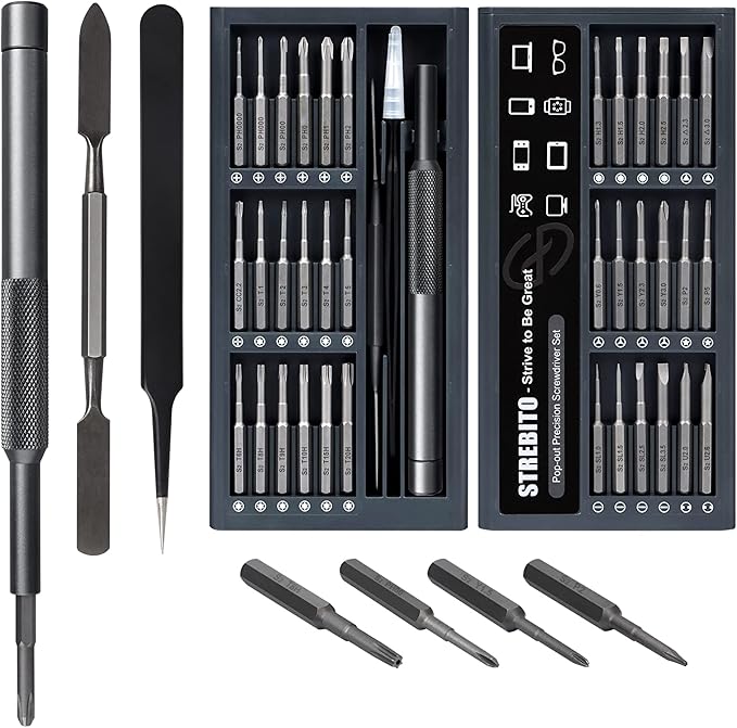 STREBITO Small Screwdriver Set - 39 in 1 Precision Screwdriver Kit, Electronics Tool Set - PC, Laptop, RC, Computer, Phone Repair, S2 Steel Long Bits - Torx, Pentalobe, Triwing