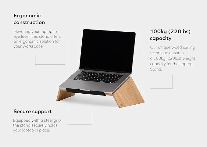 Oakywood Wooden Slanted Laptop Stand for Desk Ergonomic Laptop Desk Stand 50x25x15cm for 15-16" Laptops