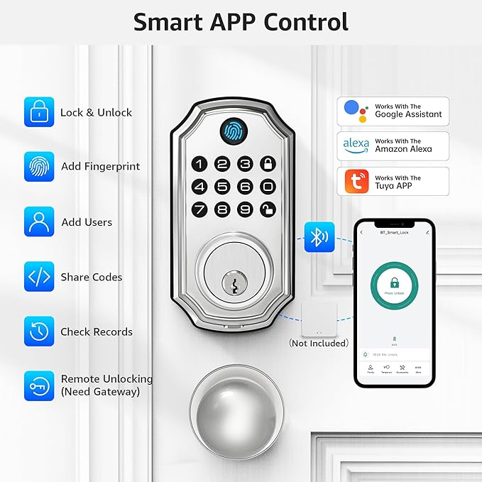 LOCK&SOLVER Keypad Door Lock with Handle, Smart Locks for Front Door, Keyless Entry Doorlock, Deadbolt Lock with Handle Set, App Remote Control, Easy Install with Video Guide, Rust-Resistant Zinc