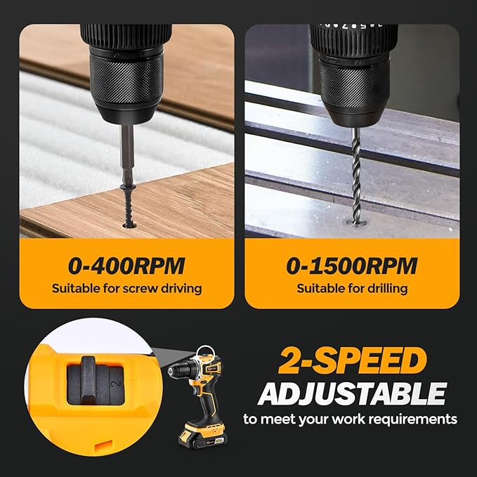 Cordless Drill Set/Driver, 20V Electric Power Drill With Battery And Charger, 30N Torque, 25+1 Settings, 2 Batteries,3/8-Inch Keyless Chuck, Driver Bits Kit, LED Light