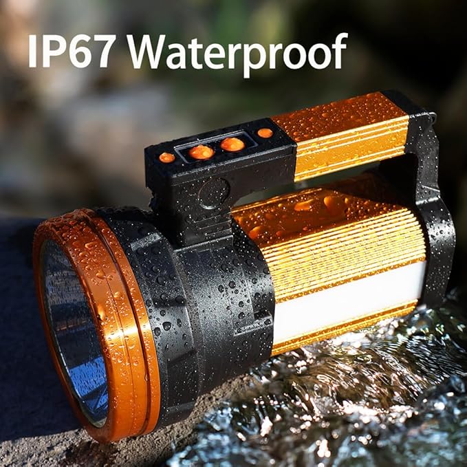 Rechargeable 2000LM Spotlight Flashlight 13600mAh LED Spotlight IP67 Waterproof Handheld Flashlight with Double Side Lights Modes LED Flashligth Outdoor Huting Boat
