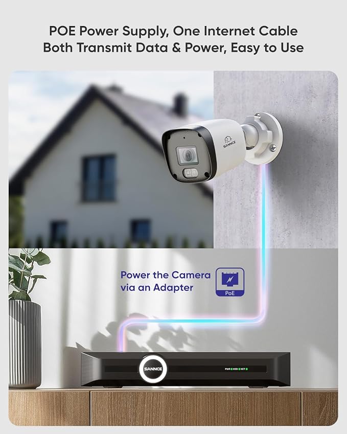 SANNCE 2K 3MP PoE Security Camera System, 8CH 6MP Surveillance NVR with 4PCS 3MP HD Weatherproof Cameras with H.265 Video Compression, Smart IR LED, APP Push Alert, Remote Access (Without HDD)