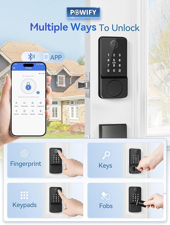 Keyless Entry Door Lock with Handle, APP Control Smart Front Lock Set, Keypad Door Lock with Handle, Keypad Deadbolt Auto Lock, Easy to Install, Bluetooth, Black