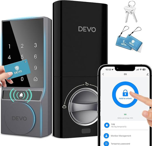 Devo Smart Lock, Keyless Entry Door Lock for Front Door, Bulit-in WiFi Deadbolt, App Remote Control, Digital Smart Locks, Electronic Touchscreen Keypad, Auto Locks, Easy Installation(Gray)