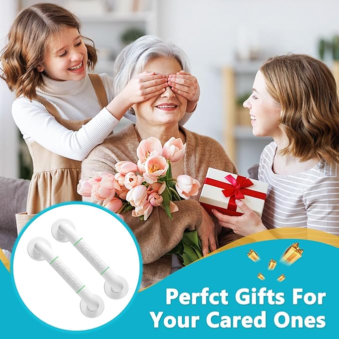 Grab Bars for Shower,2 Pack 12 Inch Shower Handle Bath Grab Rails with Anti-Slip Grip and Safety Luminous Circles,Stainless Steel Bath Handle Bathroom Grab Bar for Seniors, and Disability.