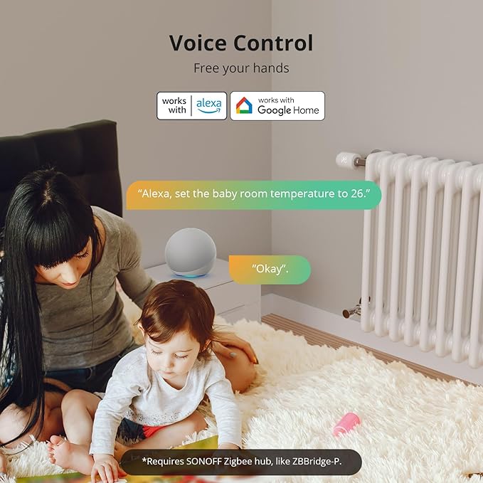 SONOFF Zigbee Thermostatic Radiator Valve, Smart Thermostatic Radiator Supports App Remote Control and Timing, Zigbee 3.0 Hub Required, Compatible with Amazon Alexa/Google Home.