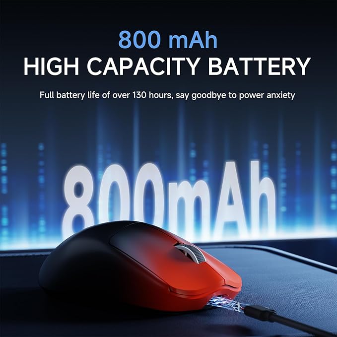 EWEADN X23Pro Wireless Gaming Mouse, 2.4G/BT5.0/USB-C Esports Gaming Mouse, 49g Lightweight Mouse Gaming, 12000 DPI Wireless Mouse with 6 Programmable Buttons, for Laptop/PC/Mac, Black-red