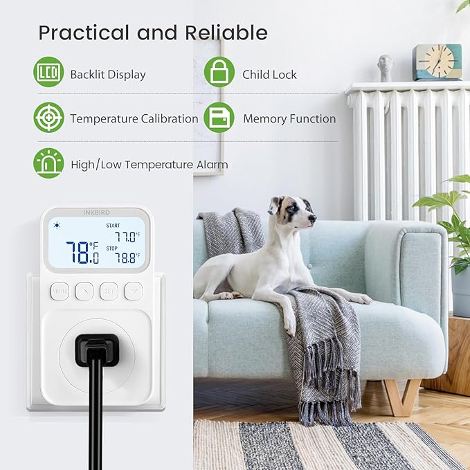 INKBIRD Plug in Thermostat 15A 1800W, Programmable Heating Cooling Digital Temperature Controller Timer for Window A/C Fan Heater Greenhouse Homebrewing Reptile