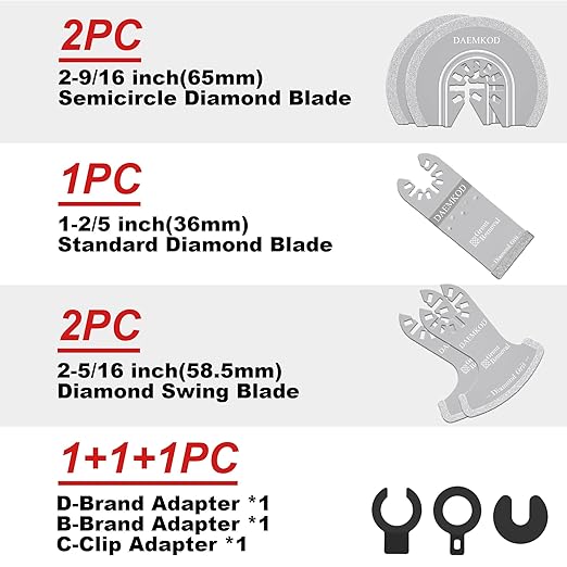 5 Pack Diamond Oscillating Tool Blades, Professional Multitool Blades, Grout Removal Blade for Oscillating Tool