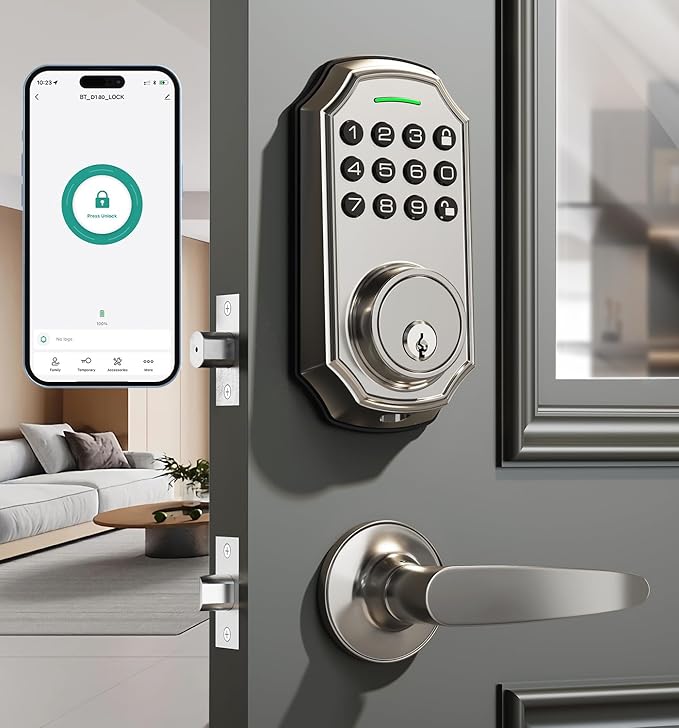 Smart Keyless Entry Door Lock with 2 Handle Set - 100 User Codes & One-Time Passcode - App Controlled Electronic Keypad - Auto-Lock Front Door - Easy Install
