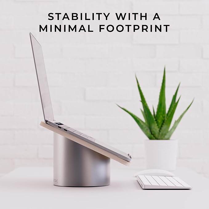 HumanCentric Laptop Riser for Desk in Black Walnut Wood Top and Space Gray Aluminum Base, Compatible with MacBook and Other Laptops Up to 16 Inches, Ergonomic Computer Holder, 25-Degree Angle Tilt