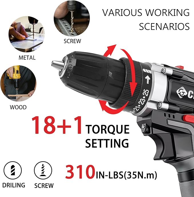 Cordless Drill Set 21v Power Drill Cordless With Battery & Charger, 84pcs Accessories Electric Drills Variable Speed, 3/8" Keyless Chuck (Black kit)