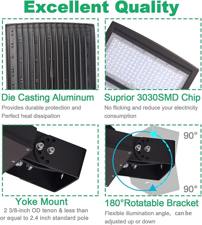 OSTEK 300W LED Parking Lot Lights- Surge Protection Built-in LED Shoebox Street Pole Lighting, Waterproof 42000LM 1-10V Dimmable Outdoor Commercial Area Road Lighting 5000K 200-480V DLC UL