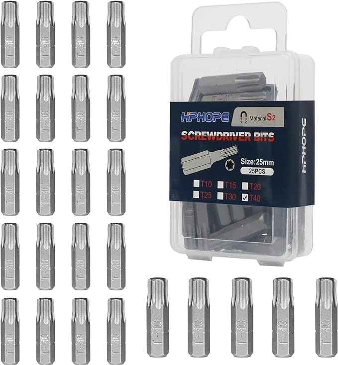 HPHOPE T40 Screwdriver Bit Set, Torx Bits T40, 1/4" Hexagon Bit (Length: 1", 25 Pack)