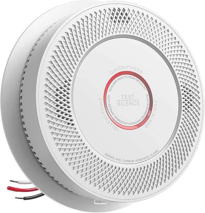 SITERWELL Hardwired Interconnected Smoke and Carbon Monoxide Detector, 10 Year Product Life Alarm Smoke Carbon Monoxide Detector with 2 AA Batteries Back Up, Smoke and CO Detector Voice Alert,1 Pack