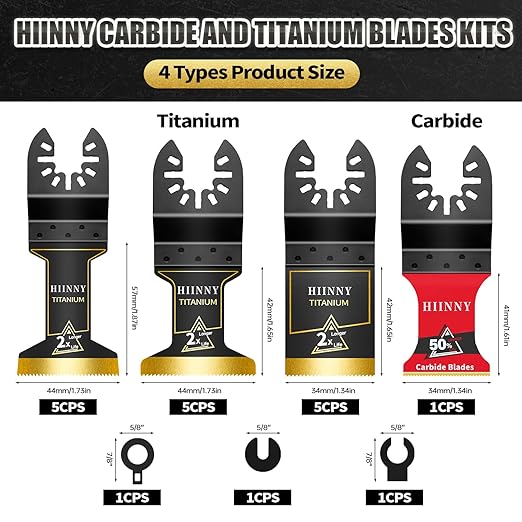 16PCS Titanium and Carbide Oscillating Tool Blades, Heary Duty for Hard Material,Professional Universal Oscillating Saw Blades Multitool Blades Kits for Metal Wood Dewalt Milwaukee Ryobi Fein