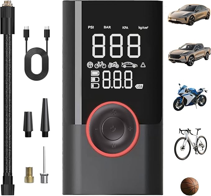 Tire Inflator Portable Air Compressor,150PSI Cordless Air Pump with Digital Pressure Gauge for Car, Bike，Motorcycle & Ball, Emergency LED Light and Auto Shut-Off, Car Accessories