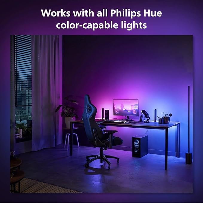 Philips Hue White and Color Ambiance Gradient PC LED Lightstrip for 24'' to 27'' Monitors Requires Hue Hub, Compatible with Alexa, HomeKit, and Google Assistant, Black (578294)