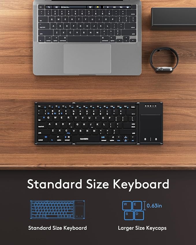 Samsers Foldable Bluetooth Keyboard with Touchpad, Full-Size Wireless Folding Keyboards with Holder, Rechargeable Portable Travel for iOS Windows Android Mac OS, Support 3 Devices (BT5.1 x 3)