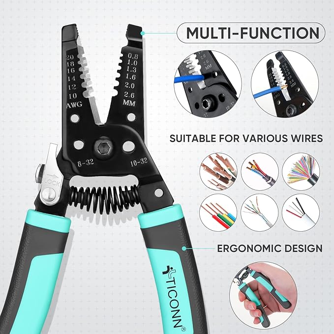 TICONN Crimping Tool for Heat Shrink Connectors - Ratcheting Wire Crimper - Crimping Pliers - Ratchet Terminal Crimper - Wire Crimp Tool (Combo Kit)
