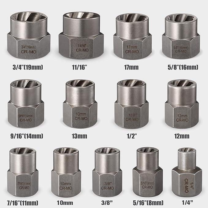 REXBETI Impact Bolt & Nut Remover Set, 13+1 Pieces Bolt Extractor Tool Set with Solid Storage Case