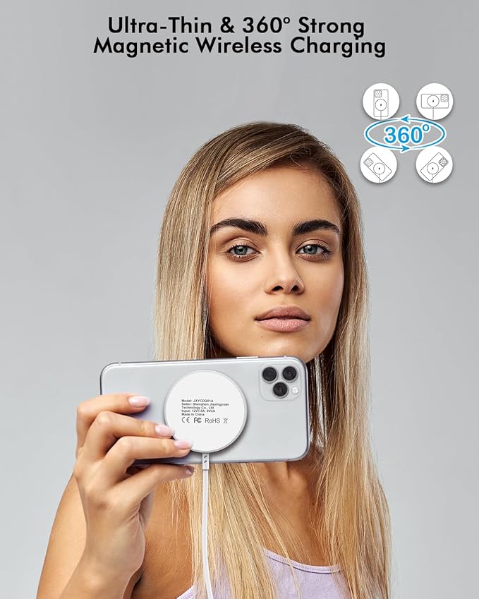 for Mag-Safe Charger,6FT 15W Magnetic Wireless Charging Pad for iPhone16/15/14/13/12 Series & AirPods 3/2/Pro Fast iPhone Wireless Charger Apple Mag Chargers Flat Strong Magnet with iPhone USB C Block