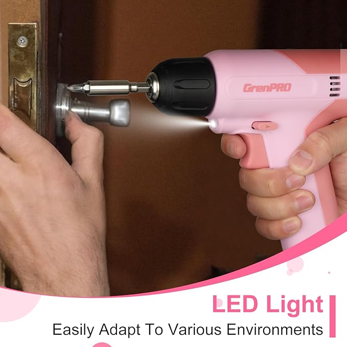 Cordless Drill, 7.2V Power Drill Set with 23pcs Acessories, 3/8" Keyless Chuck, Built-in LED, Type-C Charge Cable, Cleaning Brush Head, Pink Electric Screwdriver for Women
