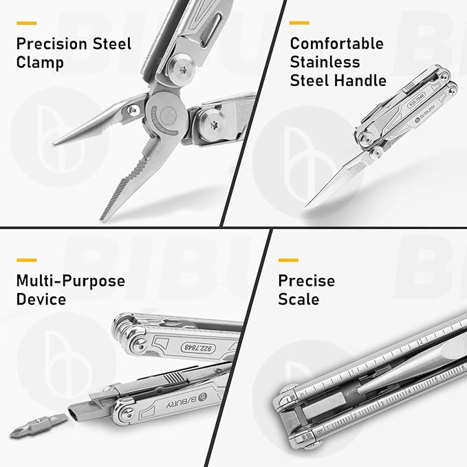 BIBURY Multitool BI2038A, 19-in-1 Stainless Steel Multi Tool with Fold-able Pliers, Screwdriver Sleeve, Scissors, Pocket Knife, Nylon Sheath, Muti-tool for Camping Survival Hiking Hunting Repairing