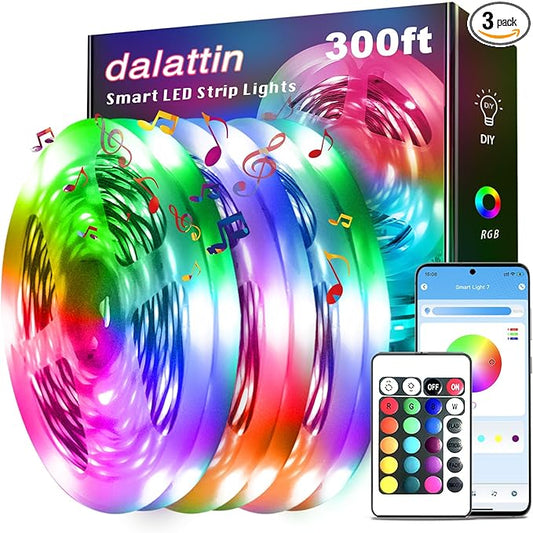 dalattin Led Lights for Bedroom 300ft, Smart Led Strip Lights with App Control Remote, RGB LED Light Strips, 24V Led Strip Lights for Room Decoration Party,Halloween Decor(3 Rolls of 100ft)