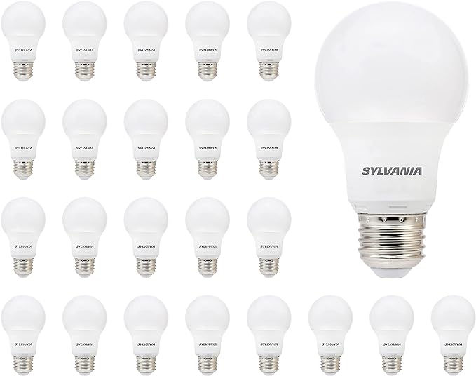 Sylvania LED Light Bulb 24 Pack, 60W Equivalent, 8000 Lumens, 5000K Daylight, Efficient 8.5W and 9W, 10 Year and 7 Year Life, Non-Dimmable, A19 Frosted Bulbs