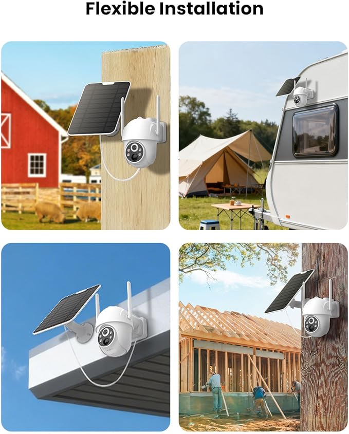 4G LTE Cellular Security Camera Wireless Outdoor with 3-year Unlimited Data SIM Card, Solar Camera, No WiFi Security Camera, Color Night Vision, 360° Live View, PIR Motion Sensor, 2-Way Audio