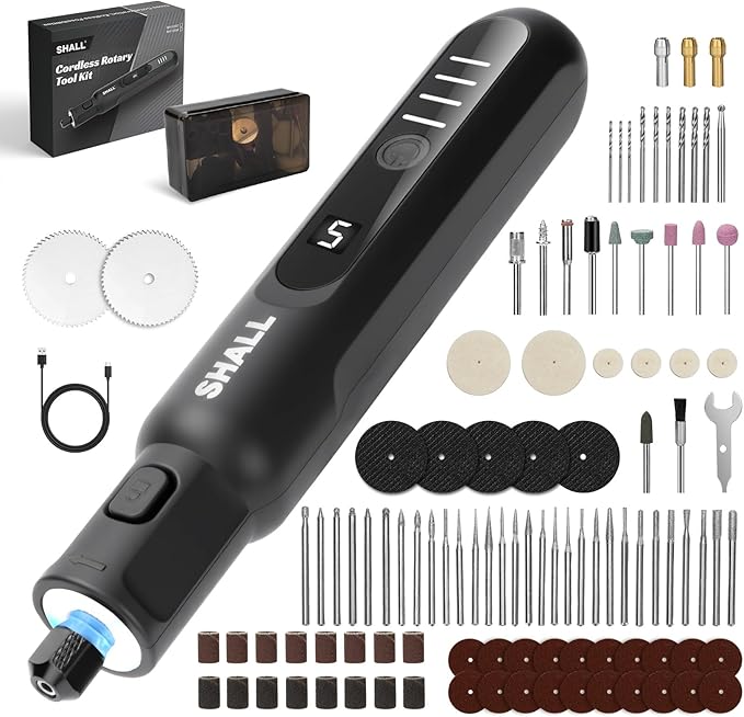 SHALL Cordless Rotary Tool Kit, 3.7V Mini Rotary Tool with 5 Speed and 104 Accessories, Multi-Purpose Power Engraving Tool for Sanding, Cutting, Carving, Drilling, Polishing, DIY Crafts - Type-C