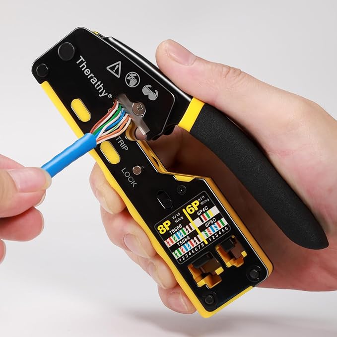 RJ45 Crimp Tool Pass Through Ethernet Crimper for Cat5e Cat6 Modular Plugs, All-in-One Cat6 Crimping Tool