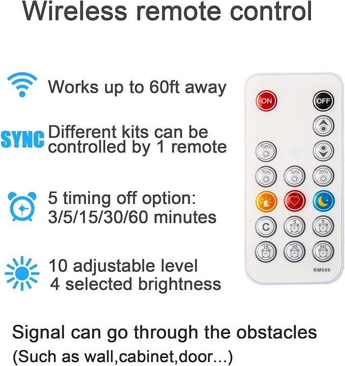 WOBANE COB LED Strip Light Kit,9.8ft Dimmable LED Light Strip with RF Remote for Kitchen Cabinet,Counter,Shelf,TV Back,3000K Warm White,CRI90+,Surper Bright,1500lm,Timing,960 LEDs,ETL Adapter