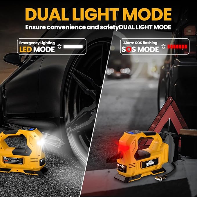 Cordless Tire Inflator Air Compressor for DeWalt 20V Max Battery, 150PSI Portable LED Light Handheld Air Pump with Digital Pressure Gauge for Cars Motorcycles Bikes Sport Balls(Battery Not Included)