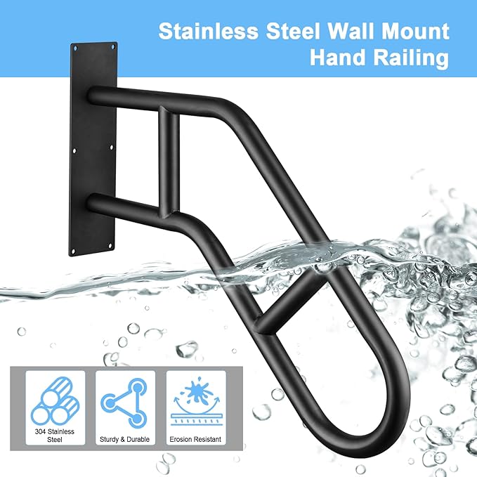 Handrails for Outdoor Steps,Stair Railing Indoor 1-3 Step，Hand Rails for Elderly, Porch Railing & Deck Hand Rail Wall Mount Stair Hand Grab Bars, U-Shape Safety Handle for Garage, Porch, Garden
