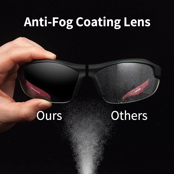 Clear Safety Glasses for Men and Women,Scratch Resistant Safety Goggles,ANSI Z87,100% UV Protection Eyewear,Anti-Fog Eye Protection for Workshop Shooting,Mowing,Sports,Hunting(Red Clear)