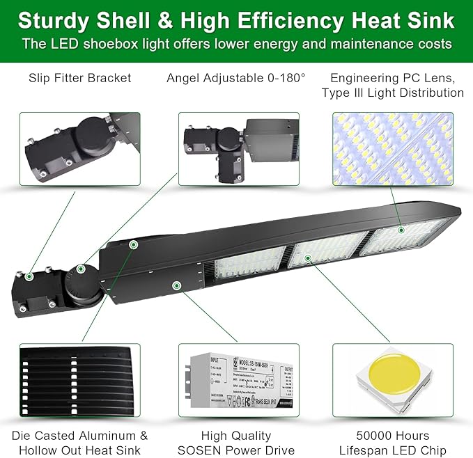 LED Parking Lot Lights 450W- OSTEK LED Shoebox Street Pole Lighting, Waterproof 63000LM Outdoor Commercial Area Road Lighting 5000K 200-480V DLC UL
