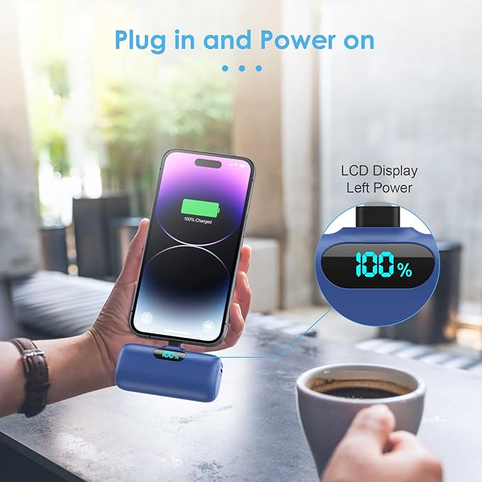 [2 Pack] Small Portable Charger for iPhone,Upgraded 5000mAh PD Fast Charging Power Bank, LCD Display Cute Mini Battery Pack Compatible with iPhone 14/14 Pro Max/13/13 Pro/12 Pro/11/XR/X/8,Blue+Purple