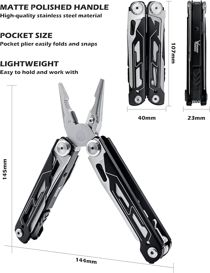 RUSH DEER Multi-Tool 18-in-1 Essential Survival Tools and Multitools Plier- Gift for Men-Versatile Camping Tool Kit-ultimate versatile toolkit For DIY, Outdoor-Black