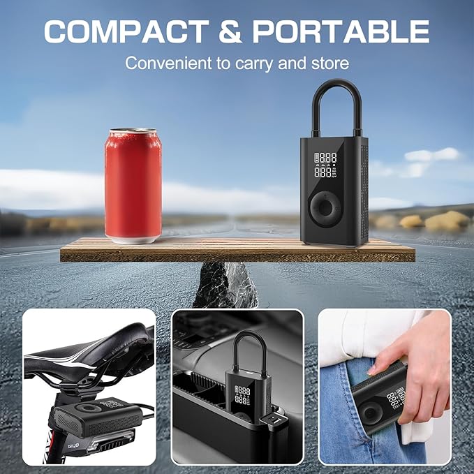 Portable Air Pump for Inflatables, Tire Inflator Portable Air Compressor with Digital Pressure Gauge, Tire Inflator 150 psi for Car, Motorcycle, Bike,Balls, Pool Floats