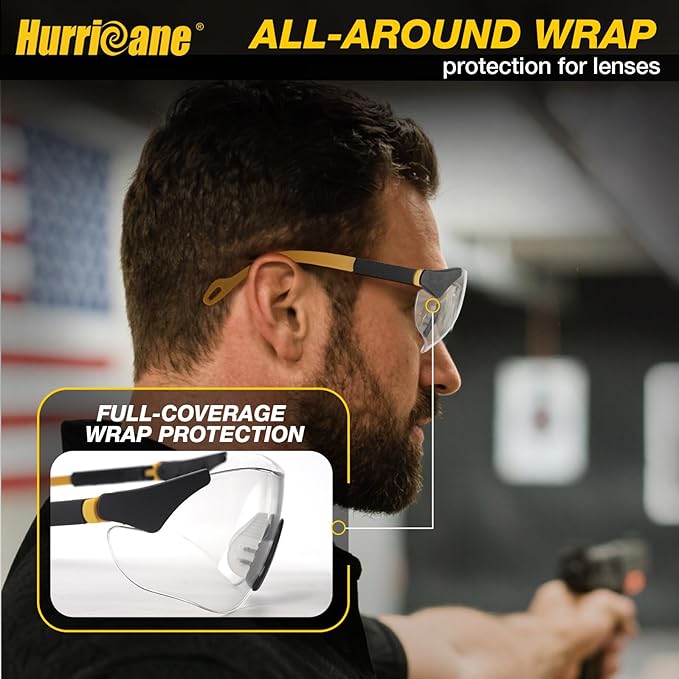 HURRICANE UV400 Safety Glasses, Clear Lens, Lightweight Protective Goggles with Anti-Fog & Anti-Scratch Coating, Adjustable Nylon Frame & Flexible Temples for Work, Lab, Construction, Workshop & More