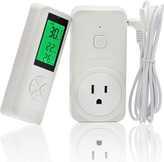 DIGITEN Wireless Thermostat Outlet, Temperature Controlled Outlet Heating & Cooling Remote Control and Plug-In Receiver, Over 300 feet Range, with 6ft NTC Temp Probe (Outlet Detect Temperature)
