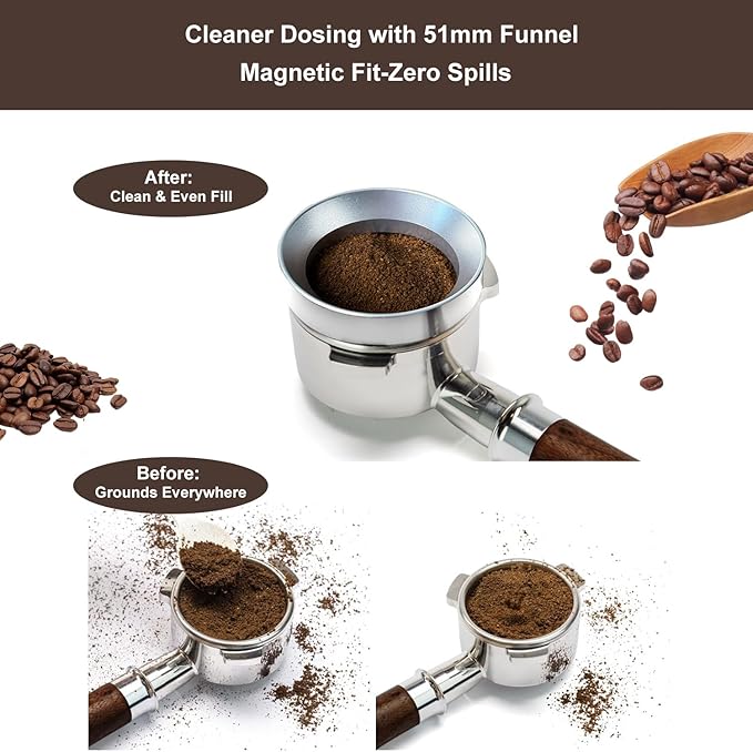 WDT Espresso Distribution Tool, 8x0.35mm Needles Espresso Stirrer with Aluminum Alloy Handle, Stand and 10 Extra Needles, 51mm Espresso Accessories Kit with Dosing Funnel, Puck Screen, Filter Paper