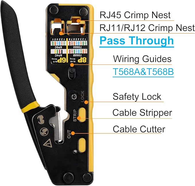 Solsop Pass Through RJ45 Crimp Tool Kit Ethernet Crimper CAT5 Cat5e Cat6 Crimping Tool Kit