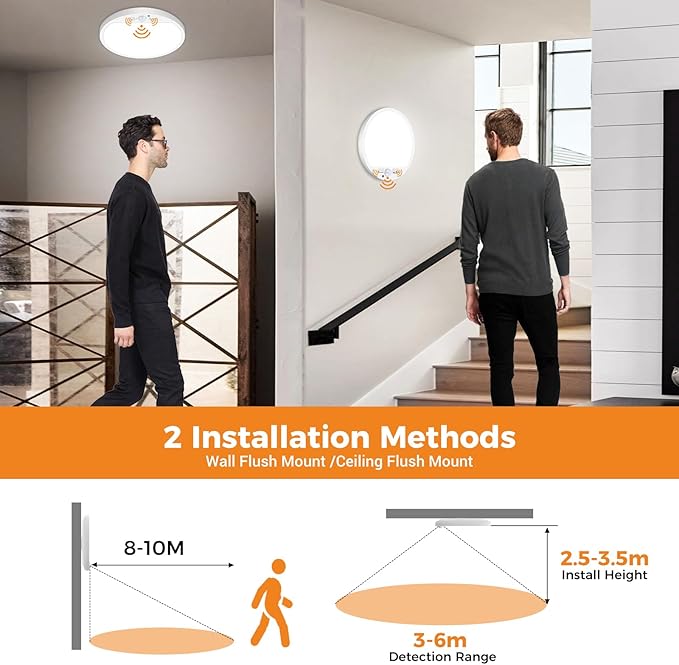 slochi 4Pack Motion Sensor Light Indoor Wired, 8.7 Inch 3000K/4000K/6500K Closet Lights Motion Sensored, 18W 1800LM Flush Mount Ceiling Light for Hallway Pantry Stairwell Porch, White