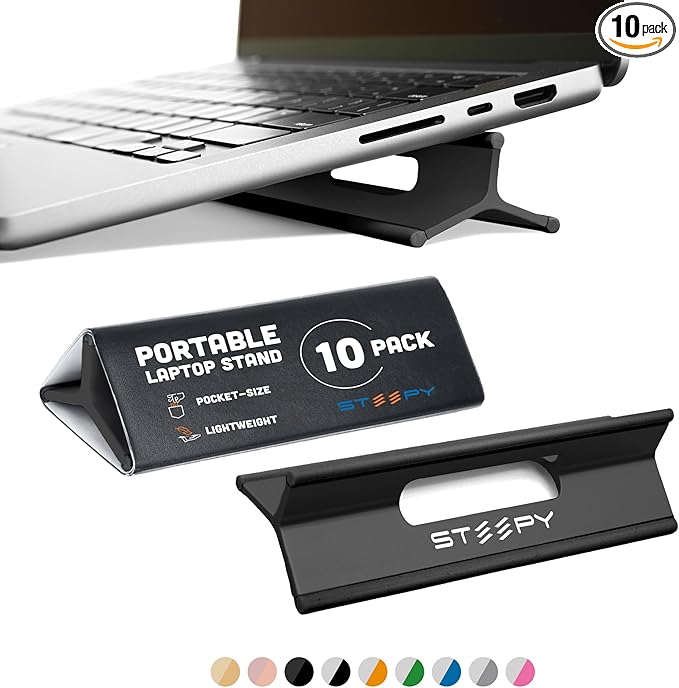 Steepy Portable Laptop Stand for Desk – Adjustable Height, & Portable Laptop Holder – Ergonomic Computer Stand for Cooling & Comfort – Slip-Proof, Sturdy Design – Universal Fit for 13-17 Inch Devices